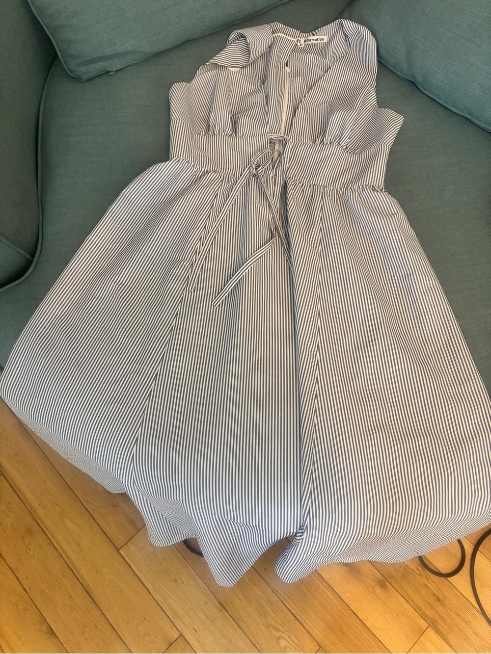 Reformation Alvin Dress NWT Pale Blue Sleeveless Midi Dress with Front Tie - Picture 8 of 9